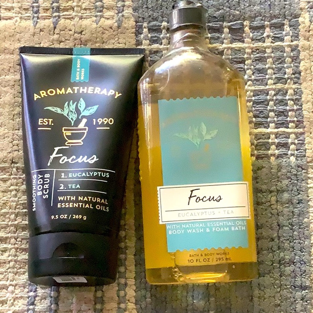 Bath and body Works, aromatherapy focus body wash and body scrub